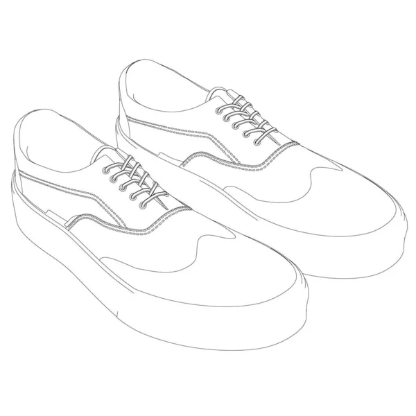 Sneakers contorno isolado no fundo branco. Sapatilhas vintage. Vista isométrica. Ilustração vetorial — Vetor de Stock