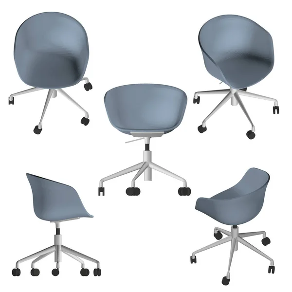Set mit blauen Sesseln auf Rädern isoliert auf weißem Hintergrund. 3D. Vektorillustration — Stockvektor