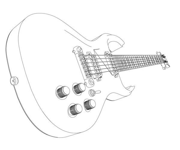 Elektrische gitaar contour van zwarte lijnen geïsoleerd op witte achtergrond. Vectorillustratie — Stockvector