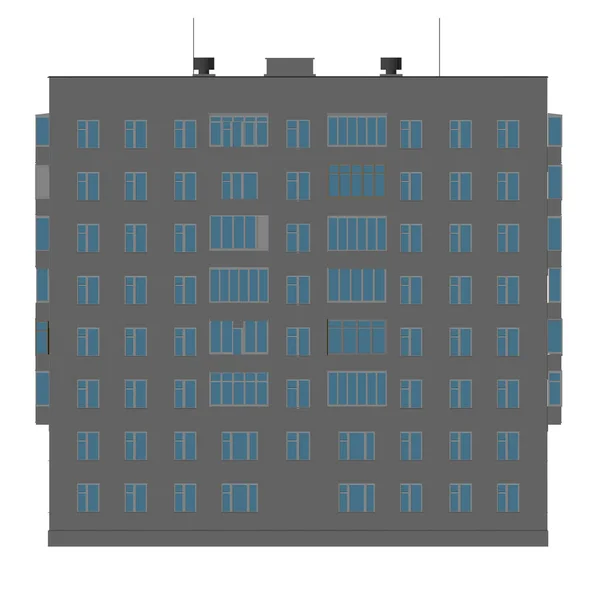 Edificio residencial de varios pisos aislado sobre un fondo blanco. Vista frontal. Ilustración vectorial — Archivo Imágenes Vectoriales