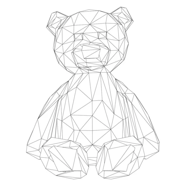 Wireframe låg poly nalle isolerad på vit bakgrund. 3D. Vektorillustration — Stock vektor