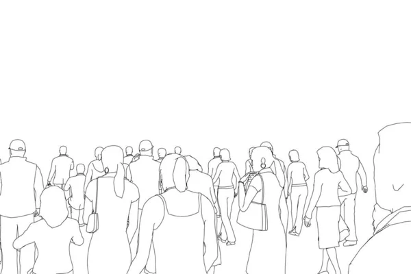 Obraz davu lidí z černých linií izolovaných na bílém pozadí. Vektorová ilustrace — Stockový vektor