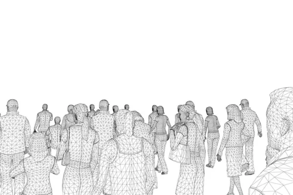 Drátěný rám dav lidí z černých linií izolovaných na bílém pozadí. 3D. Vektorová ilustrace — Stockový vektor