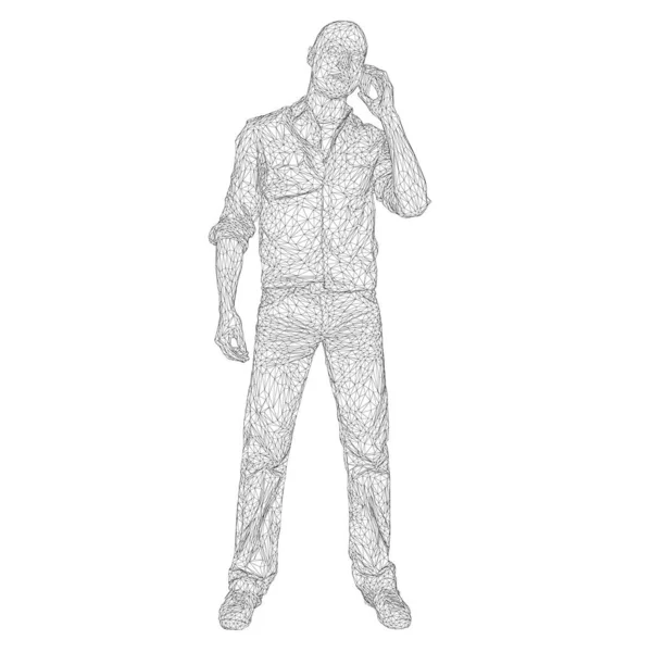 Drahtbild eines Mannes, der auf weißem Hintergrund isoliert telefoniert. 3D. Vektorillustration — Stockvektor