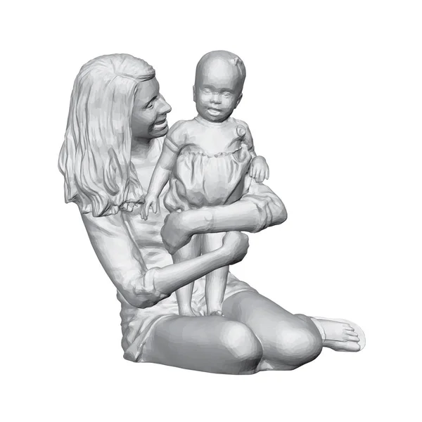 Mladá matka v šatech sedí s dítětem v náručí izolované na bílém pozadí. Přední pohled. 3D. Vektorová ilustrace — Stockový vektor