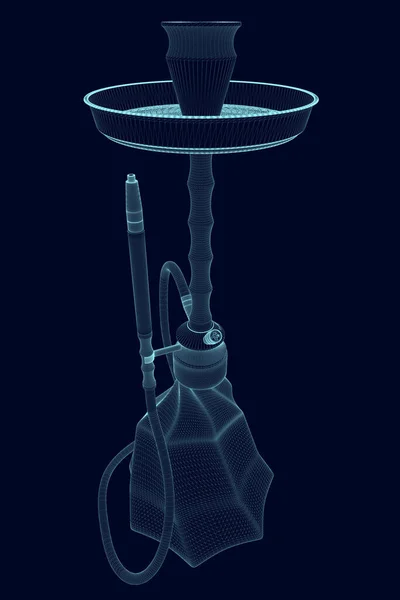 Bastidor de alambre Hookah hecho de líneas azules aisladas sobre fondo oscuro. 3D. Ilustración vectorial — Vector de stock