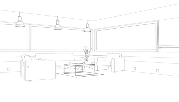 Interieur mit Sesseln, Sofa und Tisch. Zimmer zum Entspannen. Vektorillustration — Stockvektor