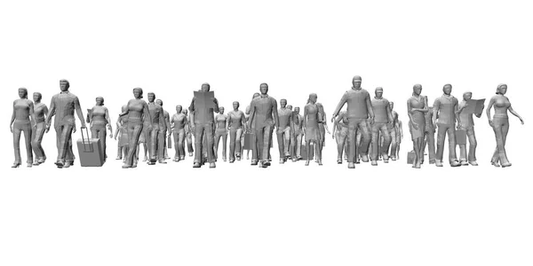 Le persone poligonali stanno camminando, in piedi in pose diverse. Vista frontale. 3D. Illustrazione vettoriale — Vettoriale Stock
