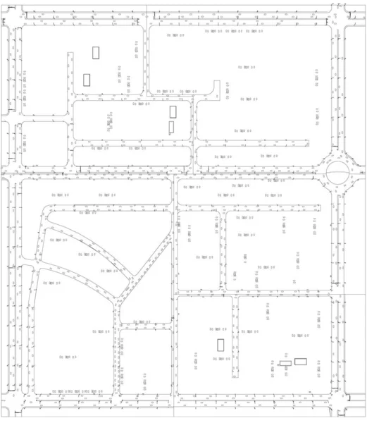 Straßenkontur mit Autos aus schwarzen Linien isoliert auf weißem Hintergrund. Blick von oben. Landkreisplan. Vektorillustration — Stockvektor