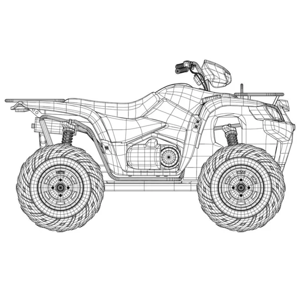 Filaire de VTT détaillée à partir de lignes noires isolées sur fond blanc. Vue latérale. 3D. Illustration vectorielle — Image vectorielle