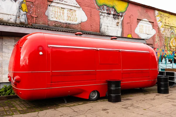 Minsk Bielorrússia Setembro 2020 Trailer Vermelho Cachorro Quente Carruagem Comida — Fotografia de Stock