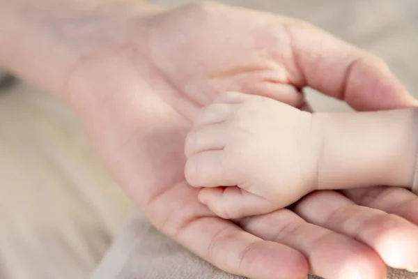 Hand Met Vingers Van Een Pasgeboren Baby Moeders Hand — Stockfoto