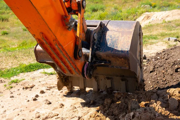 Cubo Excavadora Durante Las Obras Carretera Construcción —  Fotos de Stock