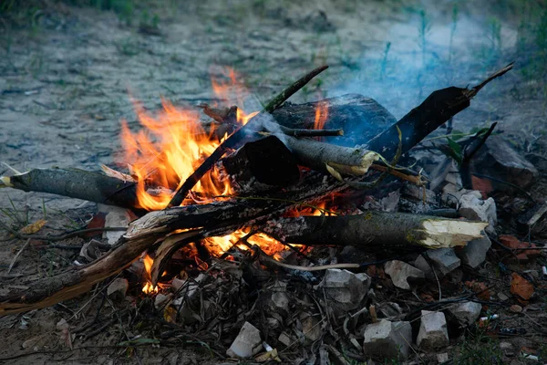 Brennendes Feuer Mit Holz Koch Und Heizkonzept — Stockfoto