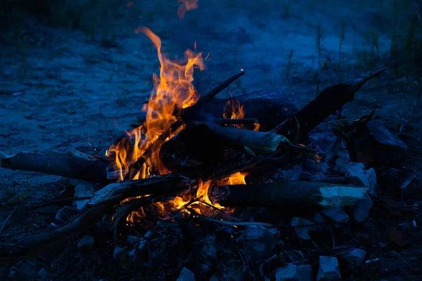 Membakar Api Dengan Kayu Konsep Memasak Dan Memanaskan — Stok Foto