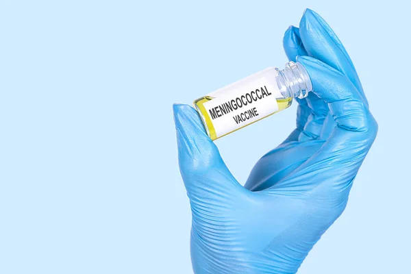 Meningococcal Vaccine Text Skriven Injektionsflaska Vars Ampull Hålls Med Hand — Stockfoto