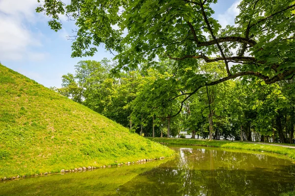 Zöld Városi Park Fákkal Virágokkal Sétányokkal — Stock Fotó