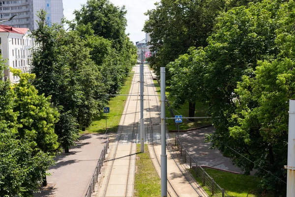 Ciudad Moderna Línea Tranvía Alta Velocidad Minsk — Foto de Stock