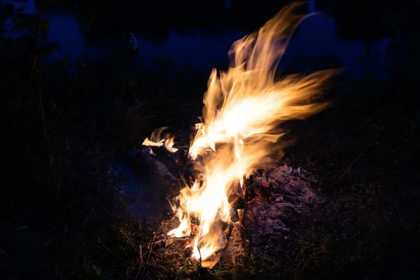 Lagerfeuer Feuer Rauch Auf Einem Hintergrund Der Natur — Stockfoto