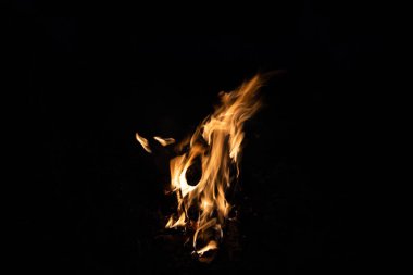 Şenlik ateşi, ateş, duman doğanın arka planında.