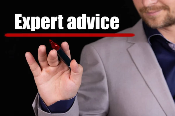 Zakenman Mens Schrijft Marker Tekst Het Woord Expert Advice Bedrijfsconcept — Stockfoto