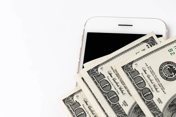 American Dollars Smartphone Isolated White Mobile Payments Concept — Stock Photo, Image