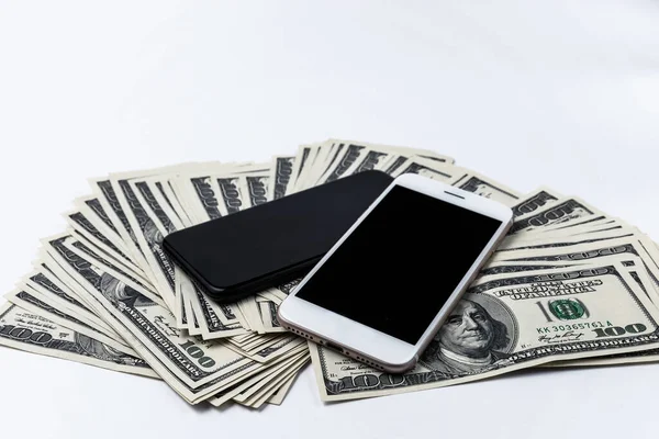 American Dollars Smartphone Isolated White Mobile Payments Concept Stock Image