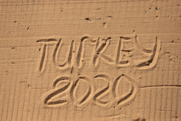 Inscription Sur Sable Jaune Turquie 2020 — Photo