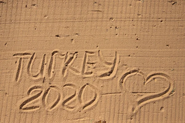 Inscription Sur Sable Jaune Turquie 2020 — Photo