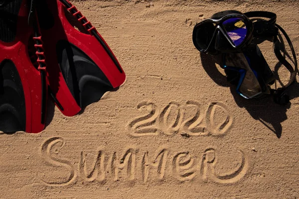 Inscription Sur Sable Jaune Été 2020 — Photo