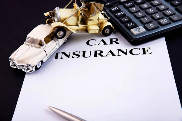 Car Insurance Concept Calculator Black Table — Stock Photo, Image