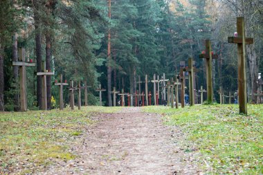 Minsk, Belarus - 3 Kasım 2020: Kurapaty 'deki Stalinist baskı mağdurlarının anısına.