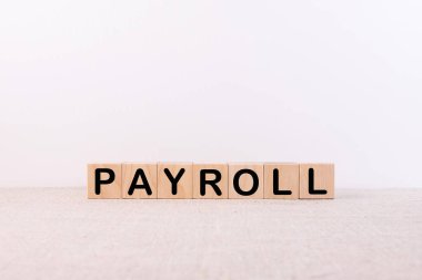 Bordro sözcüğüyle tahta bloklar. İş ve Finans kavramı.