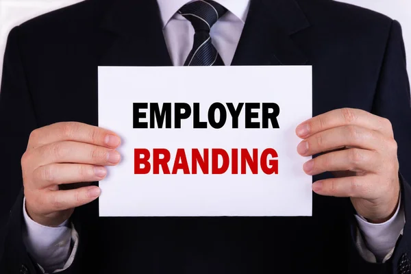 Biznesmen Kartą Tekstem Employer Branding — Zdjęcie stockowe