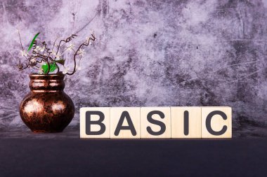 Gri arkaplandaki tahta bloklar hakkında BASIC sözcüğü