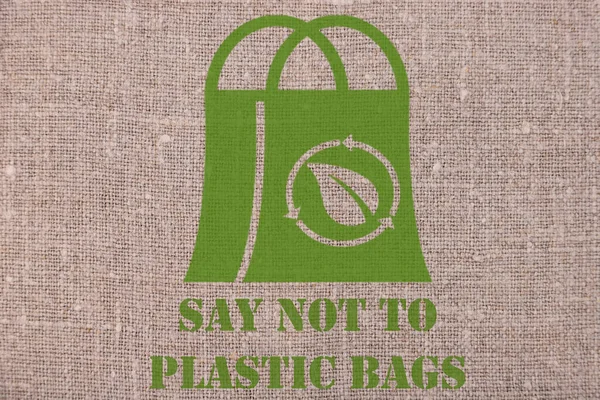 Say Plastic Bag Lettering Concept Made Linen — Stock Photo, Image