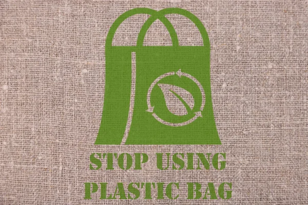 Stop Using Plastic Bag Lettering Concept Made Linen — Stock Photo, Image