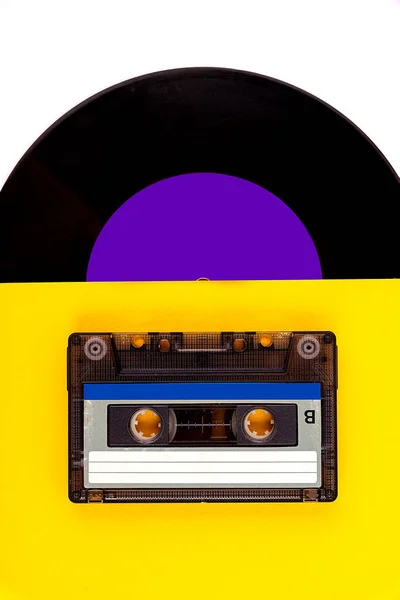 Disque Vinyle Cassette Audio Supports Audio Rétro — Photo