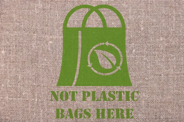 Plastic Bags Here Lettering Concept Made Linen — Stock Photo, Image