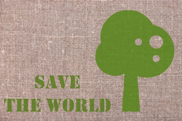 Selamatkan Dunia Konsep Huruf Yang Dibuat Pada Linen — Stok Foto