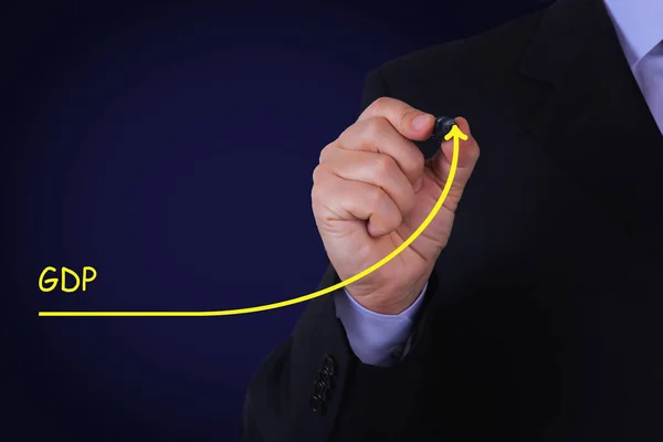 Empresário Traçar Linha Crescente Simbolizam Crescimento Pib — Fotografia de Stock