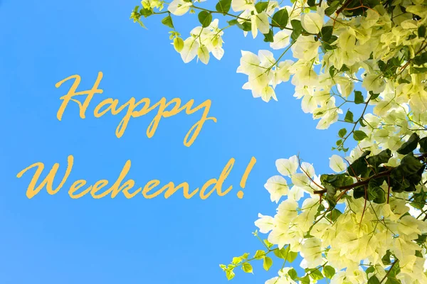 Text Happy Weekend Nature Sky Background — Stock Photo, Image