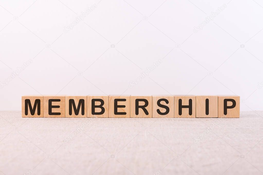 Membership word made with building blocks on a light background