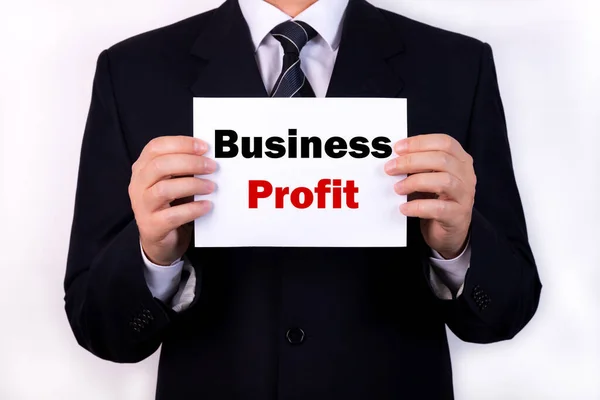 Businessman Holding Card Text Business Profit — Stock Photo, Image