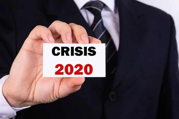 Бизнесмен Держит Планшет Текстом Кризис 2020 Руках Концепция Бизнеса — стоковое фото