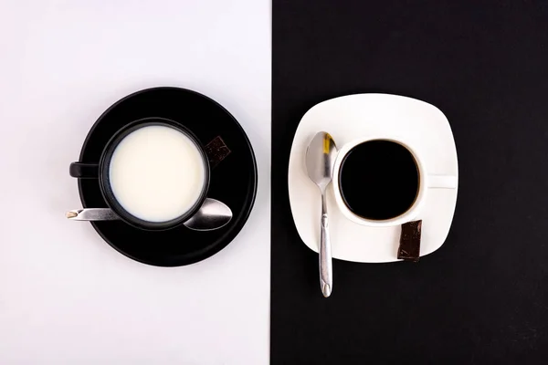 Black Cup Saucer White Background White Cup Saucer Black Background — Stock Photo, Image