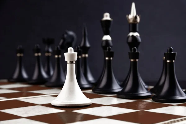 White Black Chess Pieces Chessboard Dark Background Business Concept Game — Stock Photo, Image