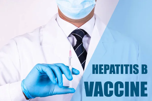 Hepatitis Texto Vacuna Está Escrito Fondo Médico Que Sostiene Una — Foto de Stock