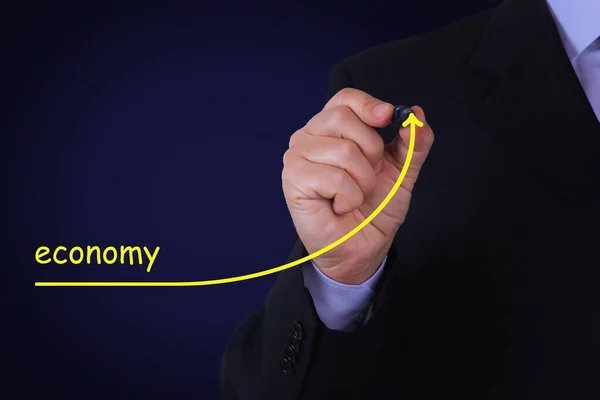 Zakenman Trekken Groeiende Lijn Symboliseren Groeiende Economy Concept Oliecrisis Financiële — Stockfoto