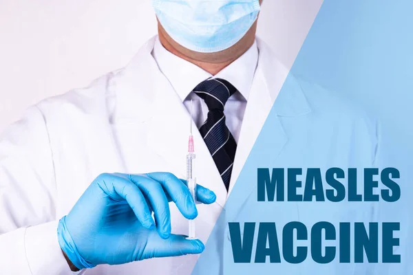 Measles Vaccine Text Written Background Doctor Who Holding Syringe Vaccine — Stock Photo, Image